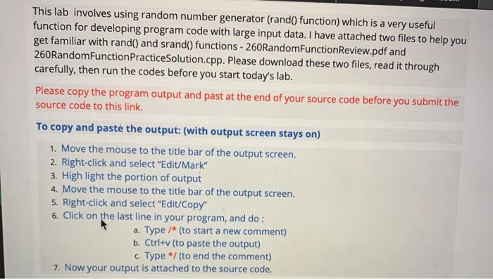 Solved This lab involves using random number generator | Chegg.com