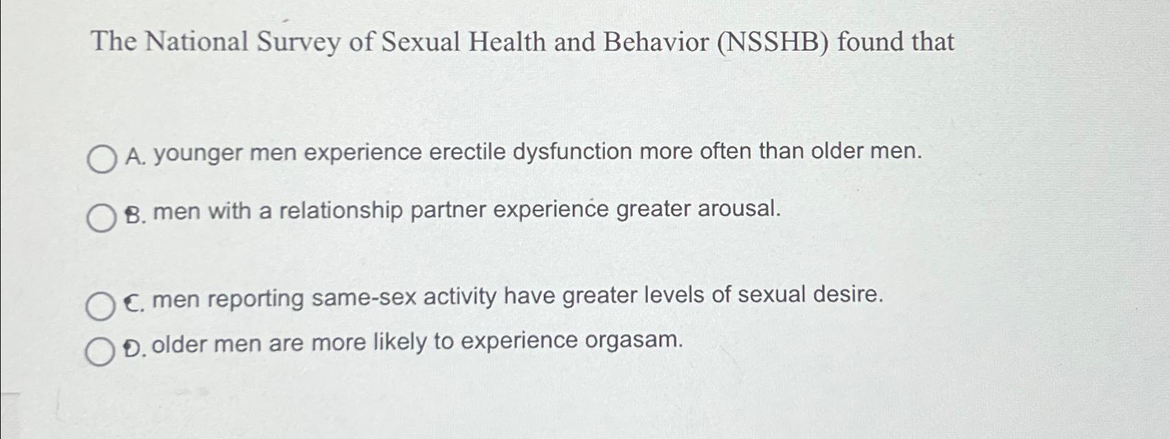 Solved The National Survey of Sexual Health and Behavior | Chegg.com