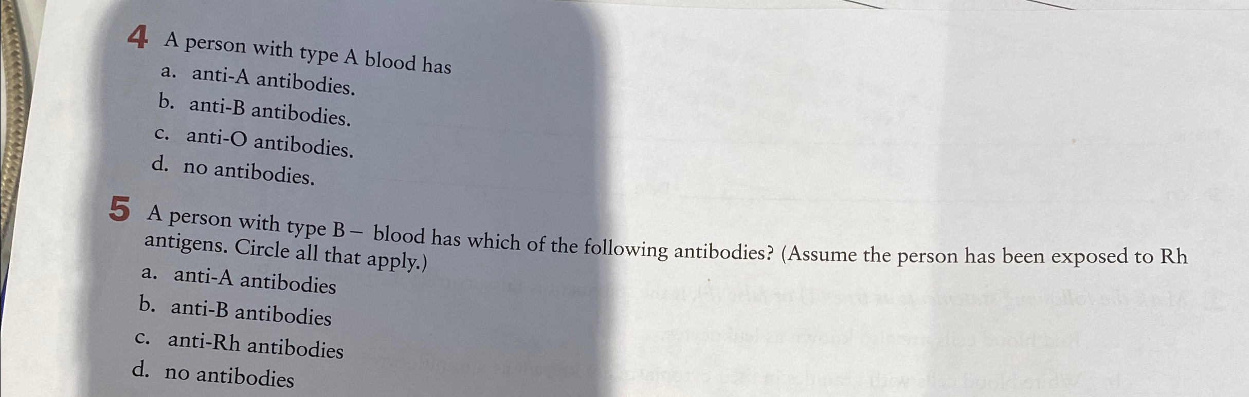 Solved A person with type A blood hasa. ﻿anti-A | Chegg.com