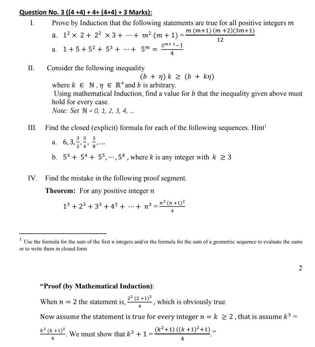 Solved Question No. 3((4+4)+4+(4+4)+3 Marks): I. Prove By | Chegg.com