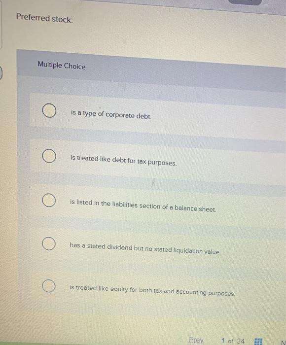 Solved Preferred stock: Multiple Choice is a type of | Chegg.com