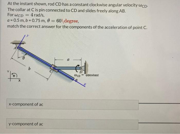 Solved At the instant shown, rod CD has a constant clockwise | Chegg.com