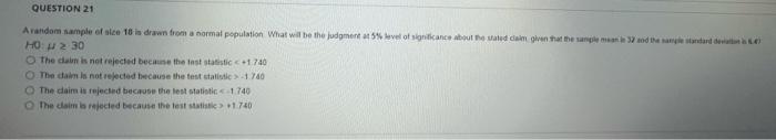 Solved QUESTION 21 A random sample of size 18 ls drawn from | Chegg.com