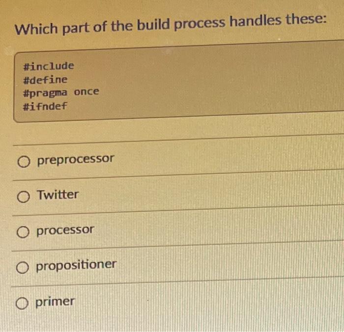 Solved Which part of the build process handles these: | Chegg.com