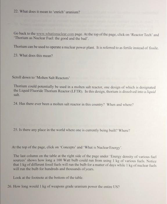 Solved 22. What does it mean to 'enrich' uranium? Go back to