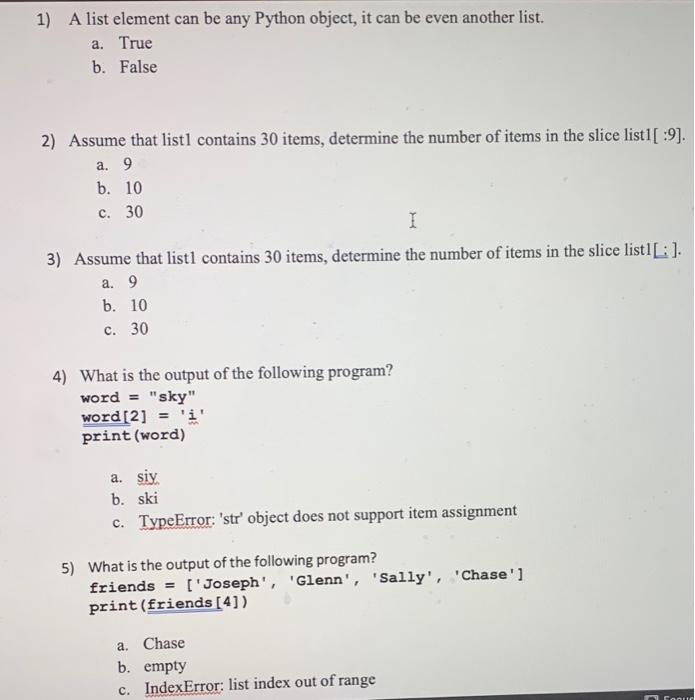 Solved 1) A list element can be any Python object, it can be | Chegg.com