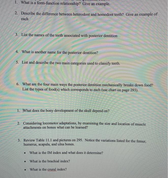 Solved 1. What is a form-function relationship? Give an | Chegg.com