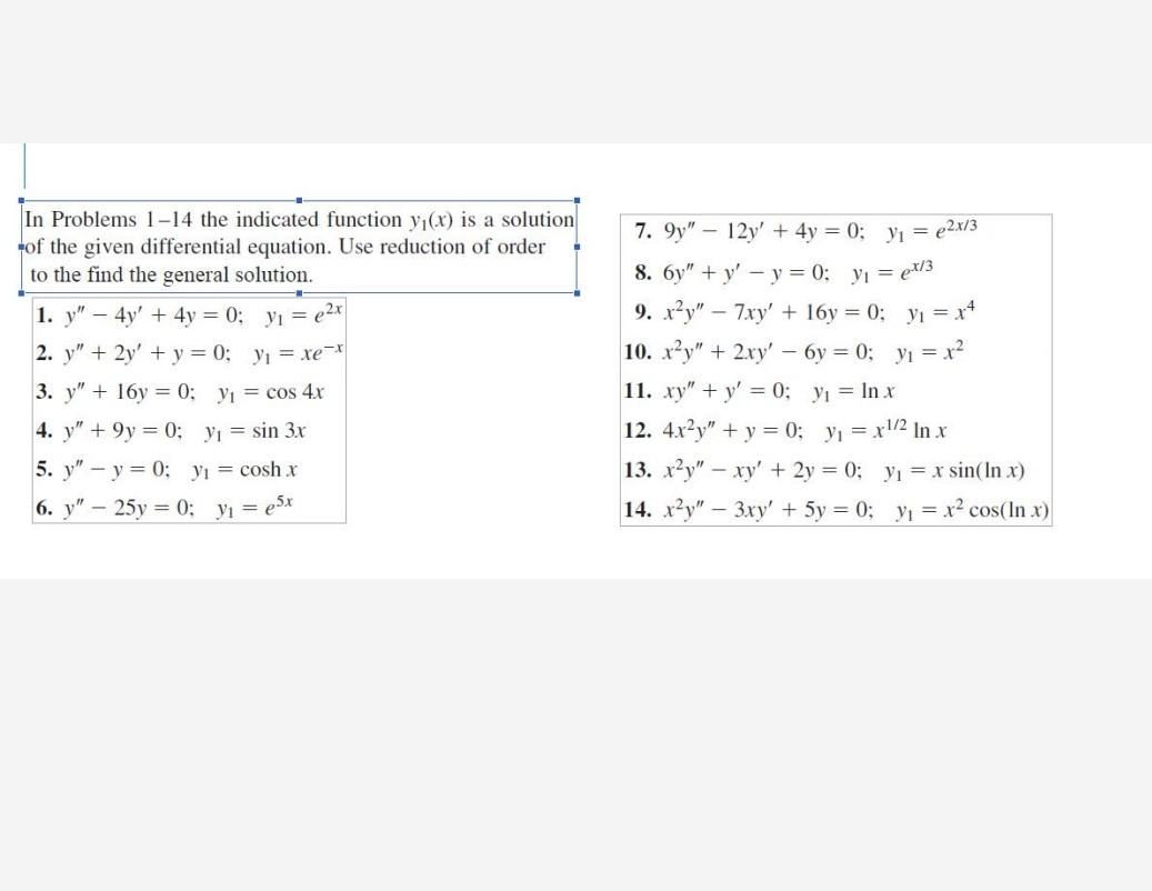 Solved In Problems 1−14 The Indicated Function Y1(x) Is A | Chegg.com