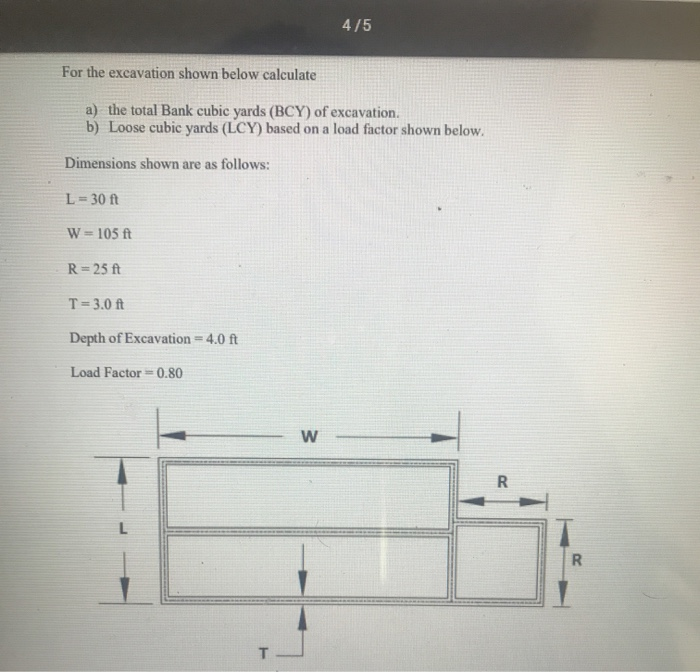 Solved 4/5 For the excavation shown below calculate a) the