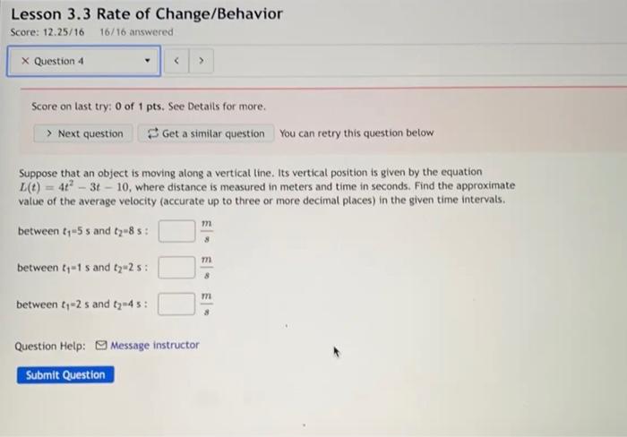 Solved Lesson 3.3 Rate of Change/Behavior Score: 12.25/16 | Chegg.com