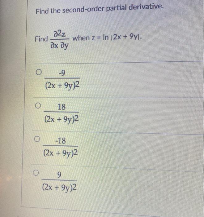 Solved Find The Second Order Partial Derivative Find