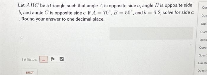 Solved Let ABC be a triangle such that angle A is opposite | Chegg.com