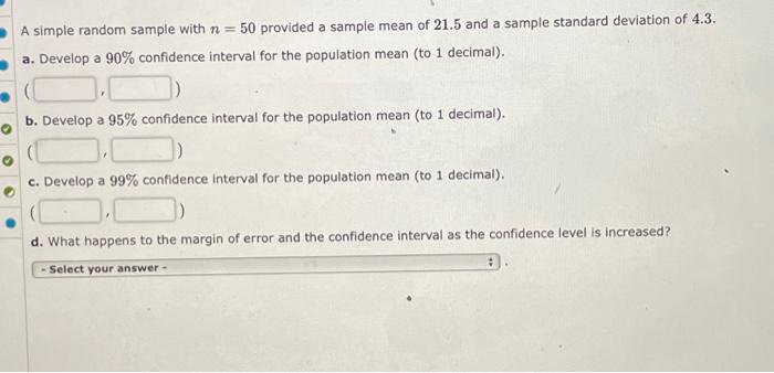 Solved A simple random sample with n = 50 provided a sample | Chegg.com