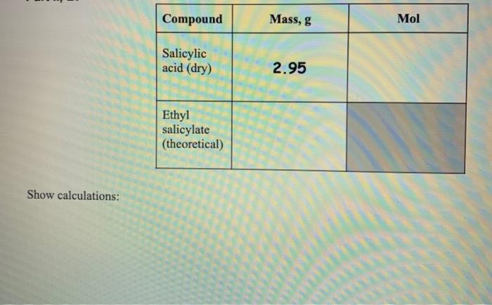 Solved Mass, g Mol Acetylsalicylic acid 5.08 Salicylic acid