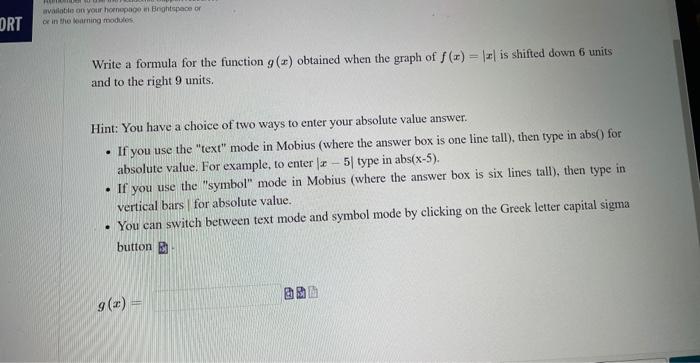 Solved Write a formula for the function g(x) obtained when | Chegg.com
