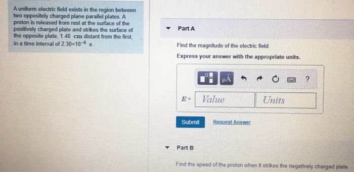 Solved A uniform electric field exists in the region between | Chegg.com