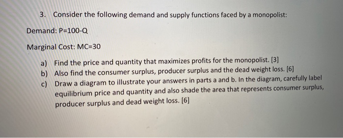 Solved 3. Consider The Following Demand And Supply Functions | Chegg.com