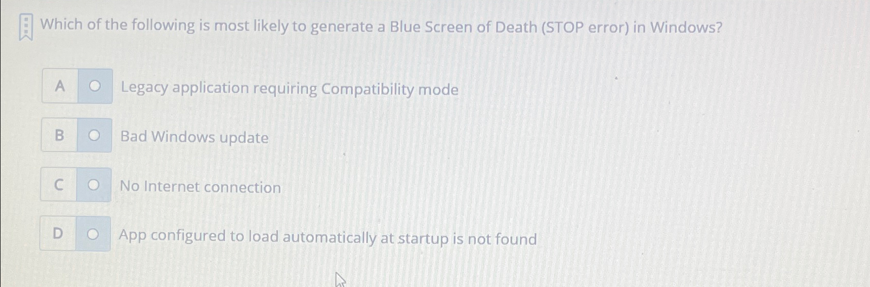 Solved Which of the following is most likely to generate a | Chegg.com