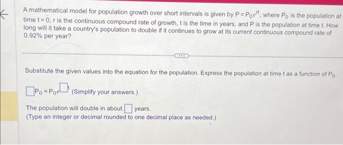 Solved A Mathematical Model For Population Growth Over Short | Chegg.com