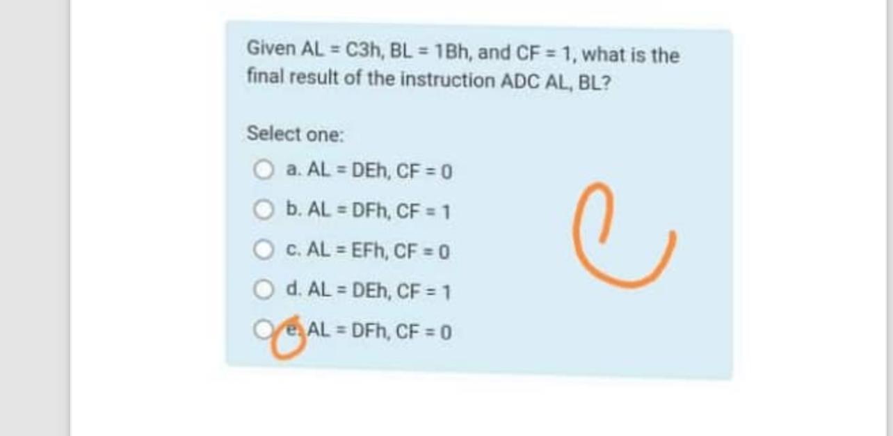 Solved Given AL=C3h,BL=1Bh, ﻿and CF=1, ﻿what is the final | Chegg.com
