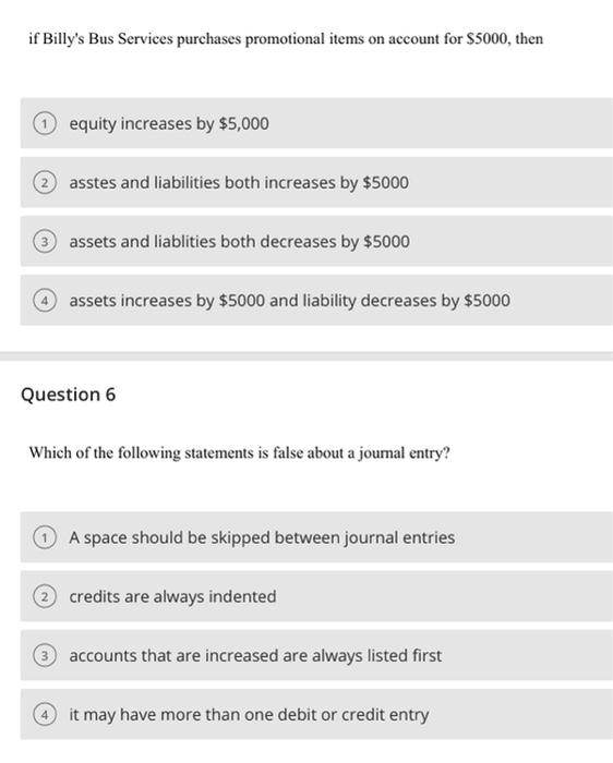 Solved if Billy&rsquo;s Bus Services purchases promotional items | Chegg.com