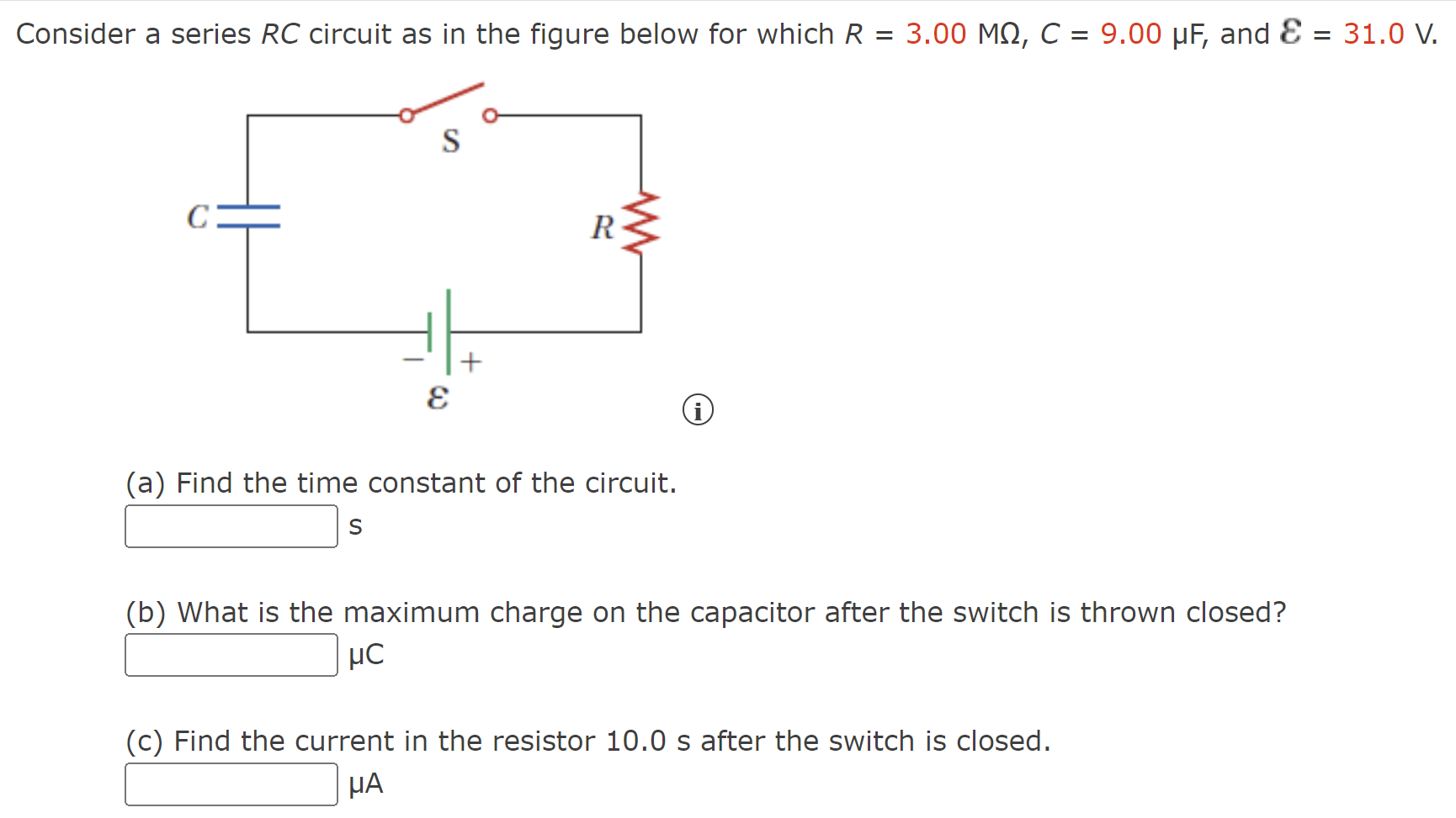 Solved Consider a series RC ﻿circuit as in the figure below | Chegg.com