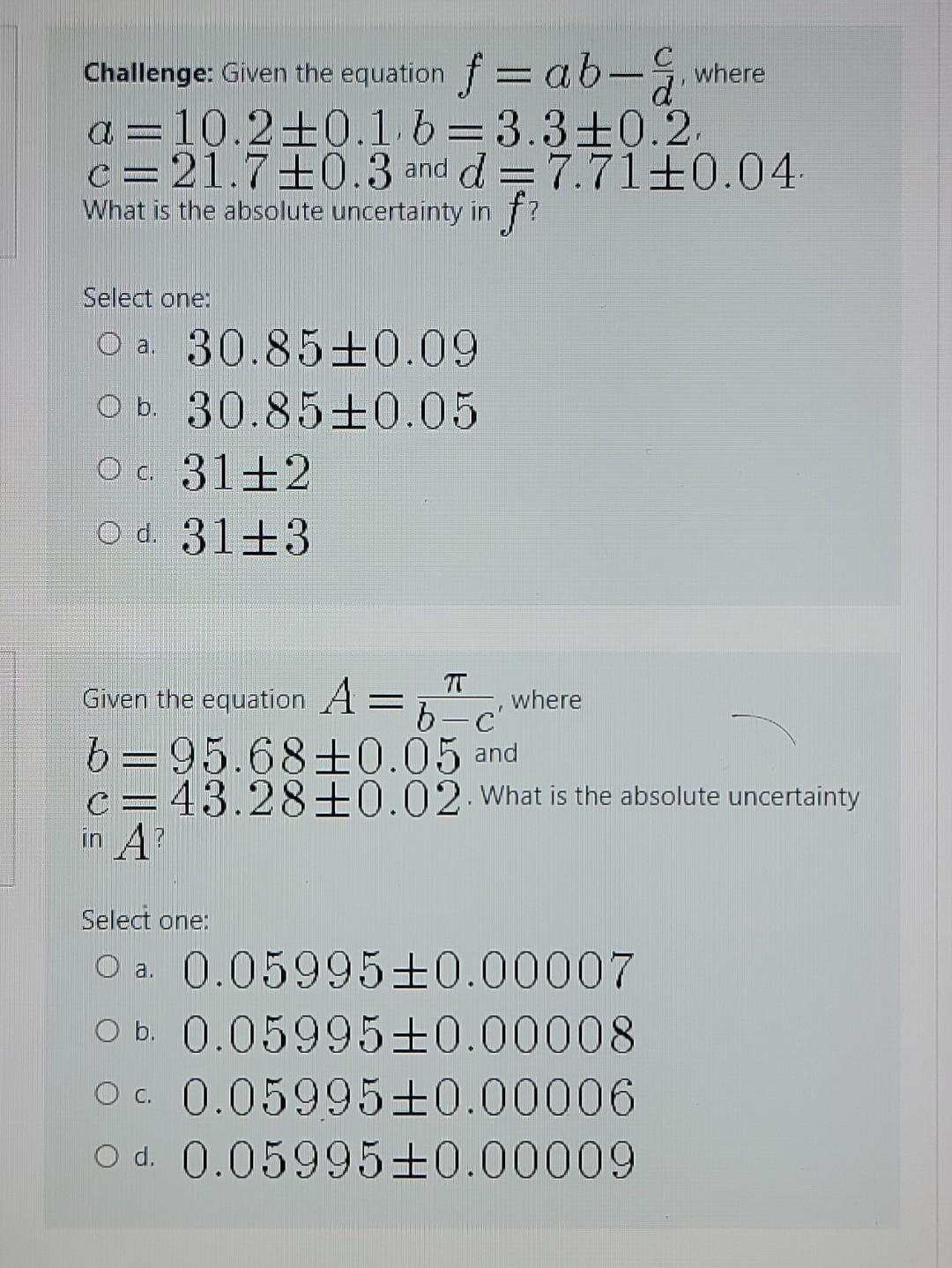 Solved Given the equation f=6z where z=8.26±0.89. What is | Chegg.com