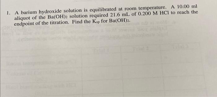 Solved 1. A barium hydroxide solution is equilibrated at | Chegg.com
