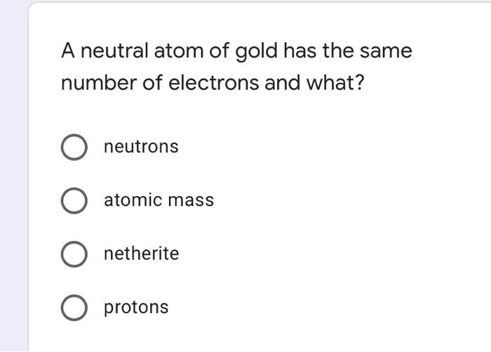 Solved A neutral atom of gold has the same number of | Chegg.com