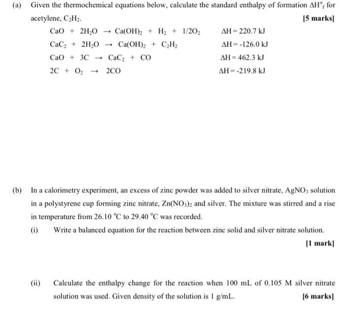 Solved (a) Given the thermochemical equations below, | Chegg.com