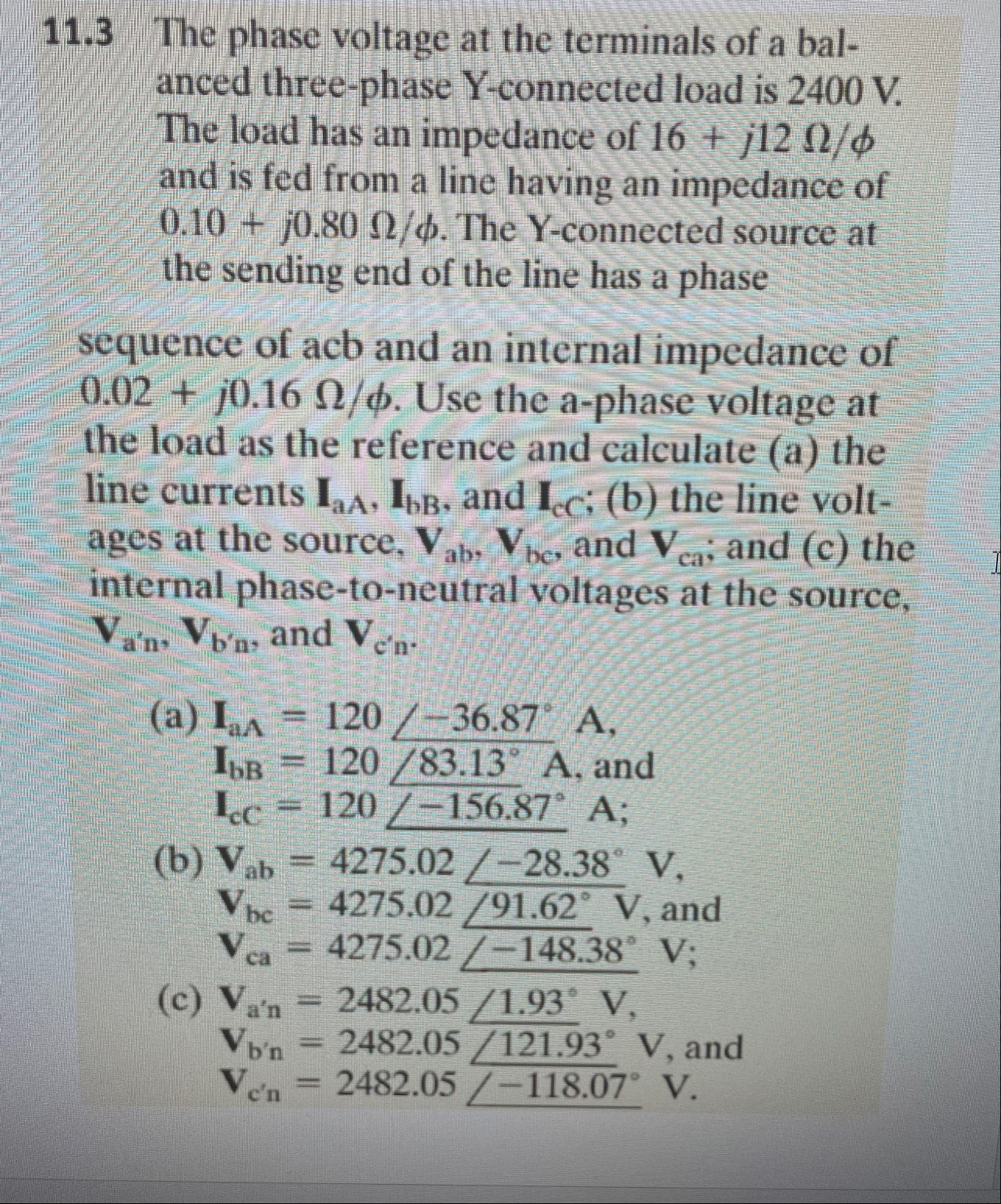 Solved 11.3 ﻿The phase voltage at the terminals of a | Chegg.com