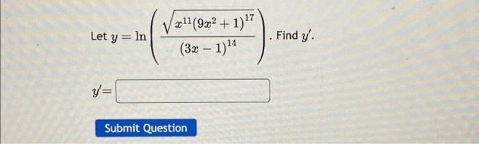 \( y=\ln \left(\frac{\sqrt{x^{11}\left(9 x^{2}+1\right)^{17}}}{(3 x-1)^{14}}\right) \)