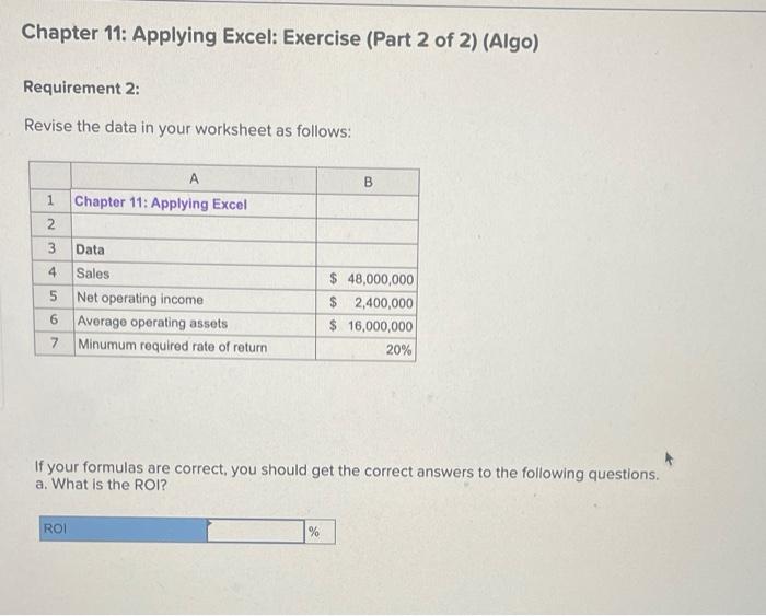 Solved Required information Chapter 11: Applying Excel | Chegg.com