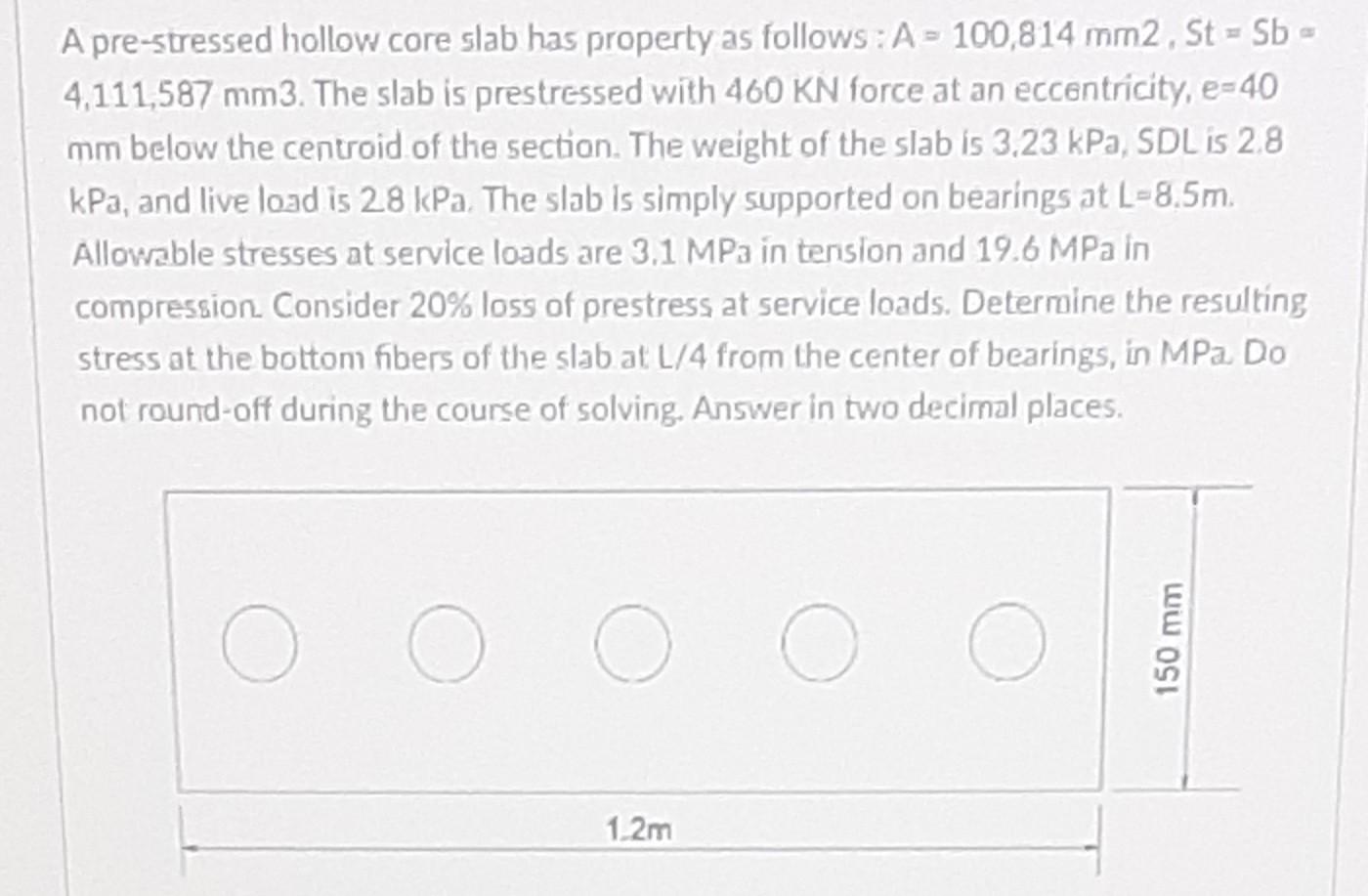 Solved A pre-stressed hollow core slab has property as | Chegg.com