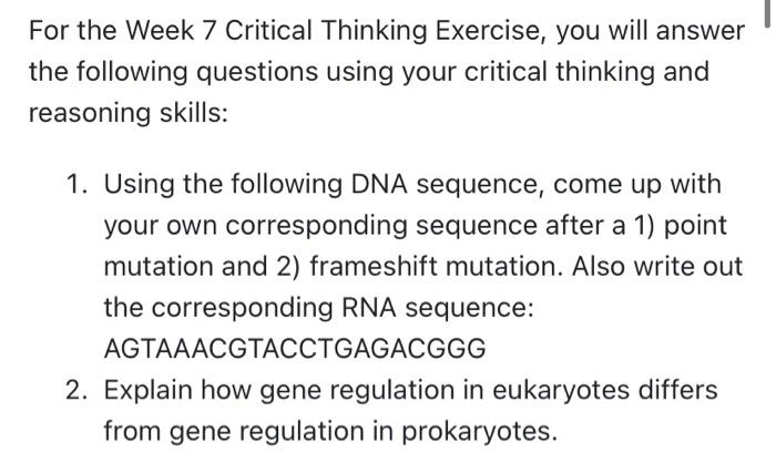 genetix critical thinking questions