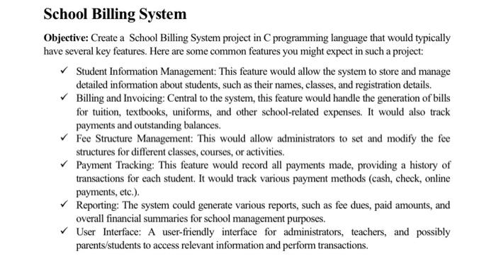 Solved School Billing System Objective: Create a School | Chegg.com