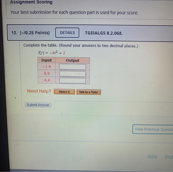 Solved Assignment Scoring Your best submission for each | Chegg.com