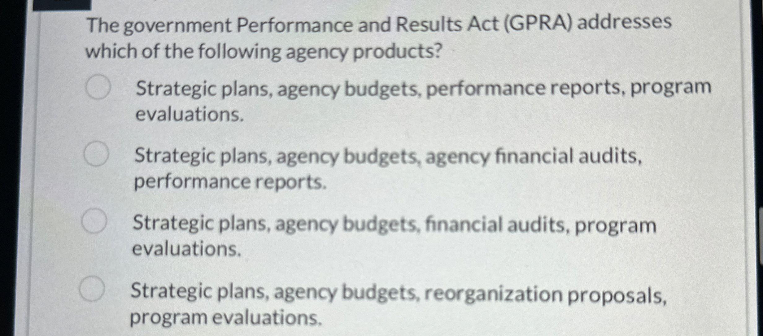 Solved The government Performance and Results Act (GPRA) | Chegg.com