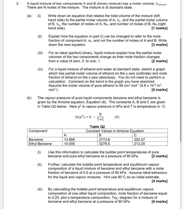 Solved 2 A liquid mixture of two components A and B (binary | Chegg.com
