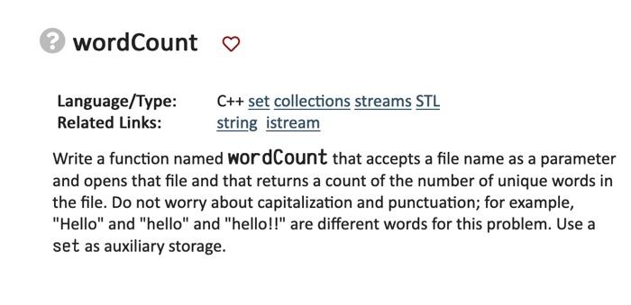 Solved wordCount Language/Type: C++ set collections streams | Chegg.com