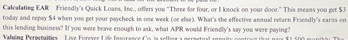 Solved Calculating EAR Friendly's Quick Loans, Inc., offers | Chegg.com