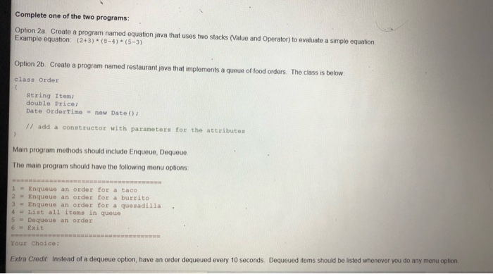 Solved Complete one of the two programs: Option 2a Create a | Chegg.com