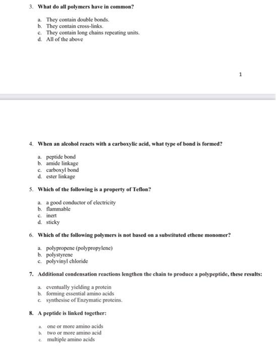 Solved SCH4U - CHEM 12 Organic Chemistry Polymers Assignment | Chegg.com