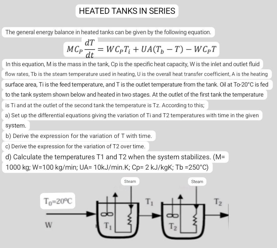 Solved The general energy balance in heated tanks can be
