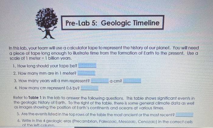 Solved Pre-Lab 5: Geologic Timeline In this lab, your team | Chegg.com