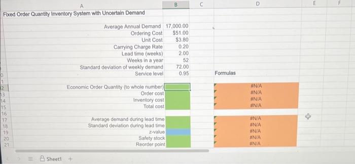 Solved Excel Online Activity: FQS Safety Stock Southern | Chegg.com