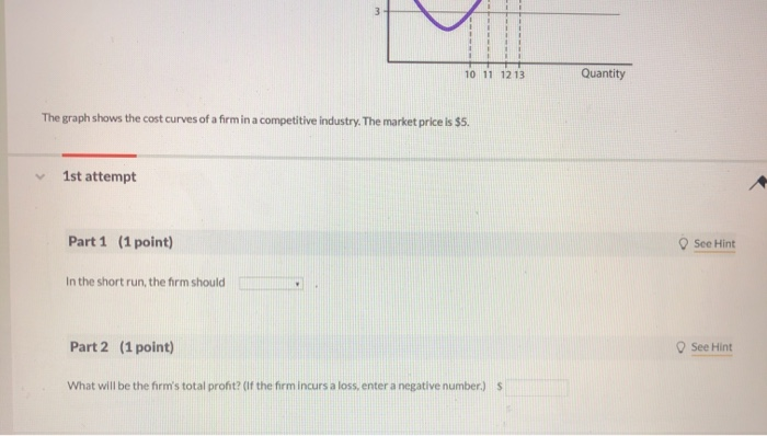 Solved 1 10 11 12 13 Quantity The graph shows the cost | Chegg.com