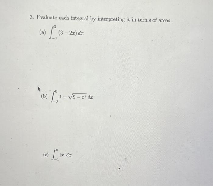 Solved 3. Evaluate each integral by interpreting it in terms | Chegg.com