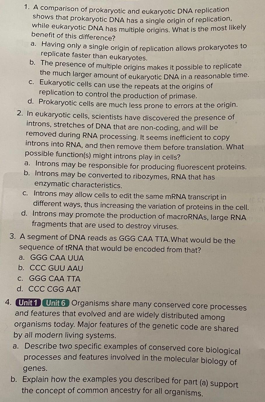Solved 1. A comparison of prokaryotic and eukaryotic DNA | Chegg.com