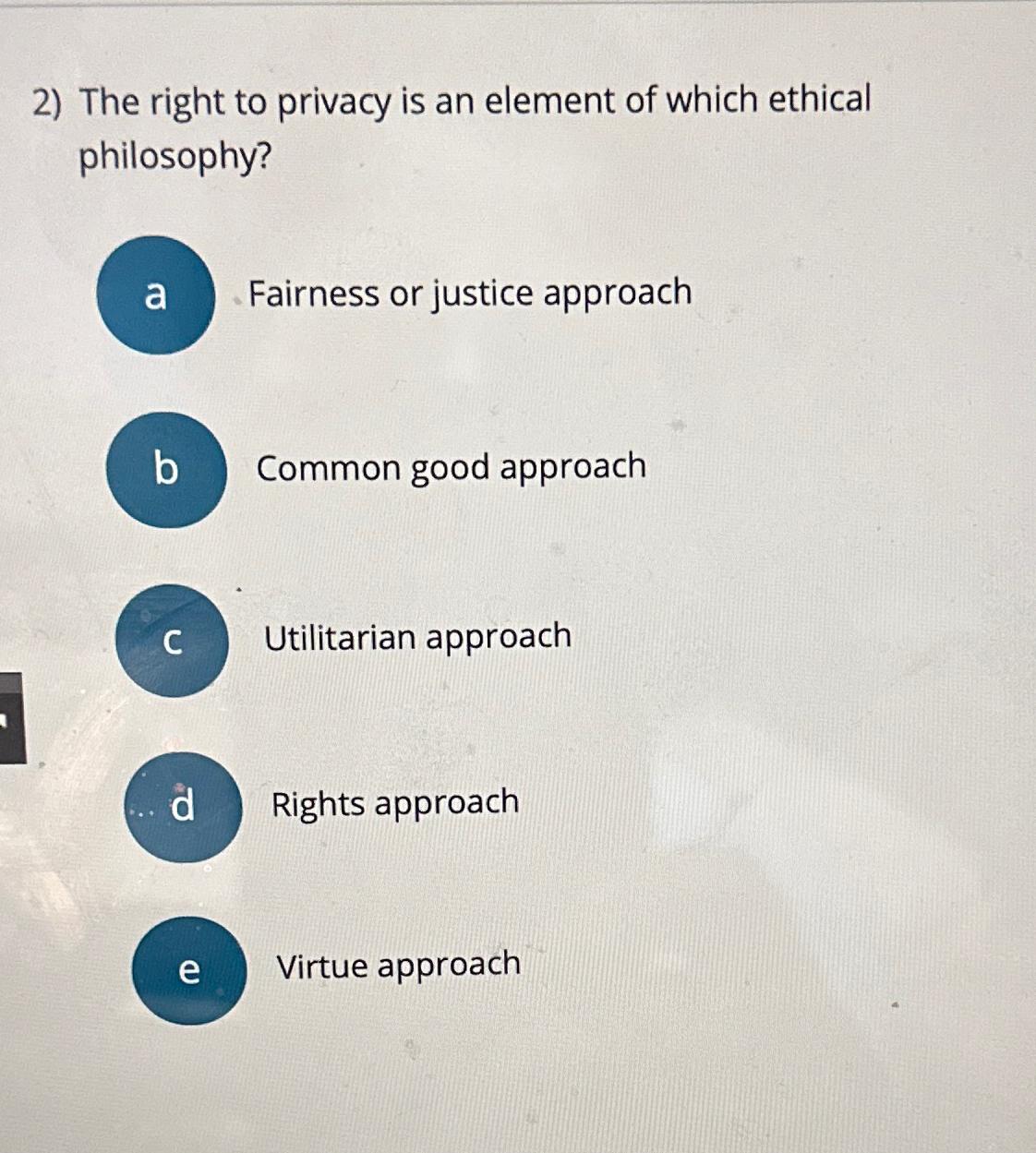 Solved The right to privacy is an element of which ethical | Chegg.com